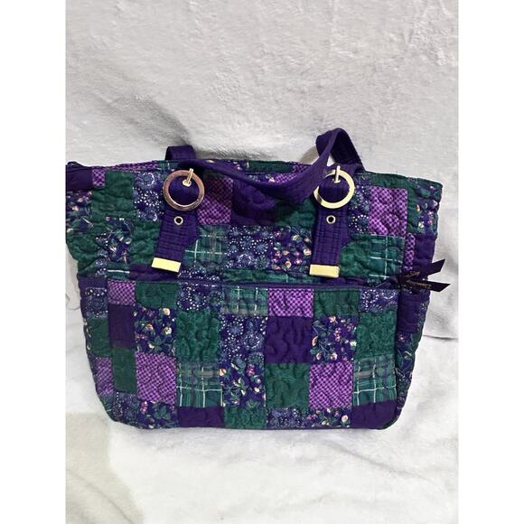 Donna Sharp Quilted Floral Patchwork Purple And Green Large Bag And Wallet - Picture 7 of 14